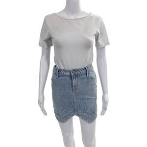 R+A Womens Mini Cotton Skirt Blue Button Size 27